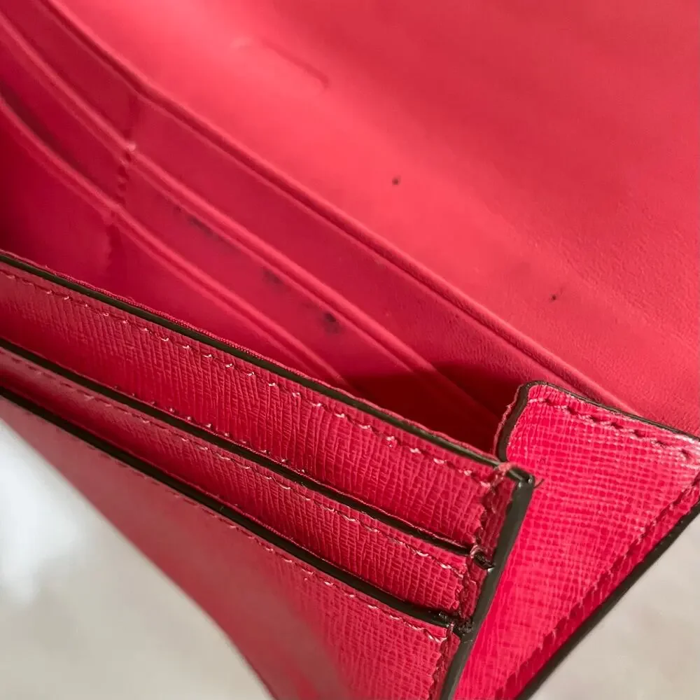 Coach Scarlet Pink Saffiano Leather Slim Soft Wallet #F49350